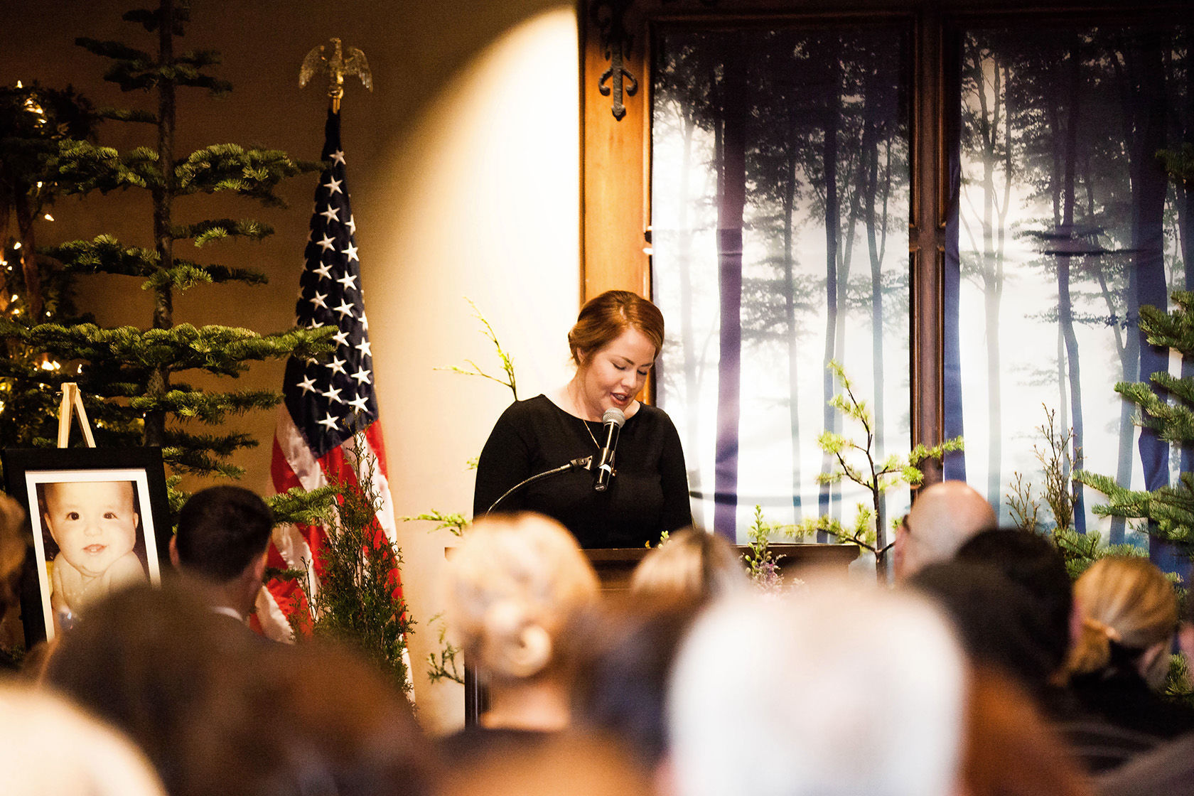 Amanda Krueger of Napa speaks at her son's funeral